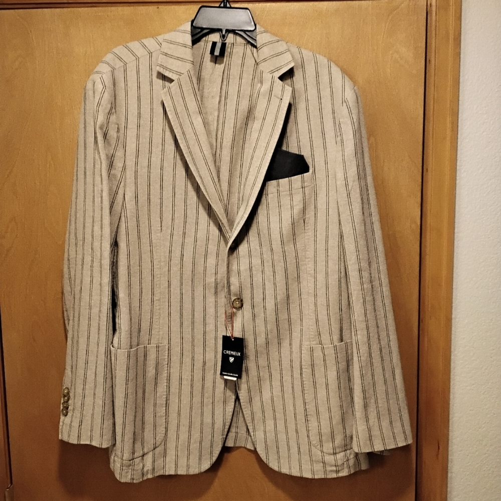 NWT Cremieux Beige Striped Linen/Cotton Blazer L Firm Price- Last 1
